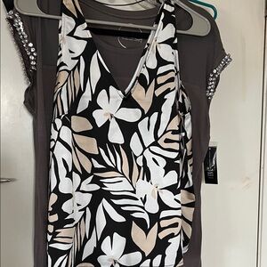 Old Navy Black and Cream Floral Camisole